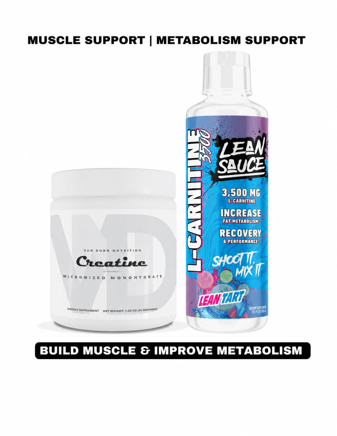 CREATINE-CARNITINE STACK: CREATINE MONOHYDRATE (Muscle + Recovery) + L-Carnitine 3500 (Metabolism + Energy)